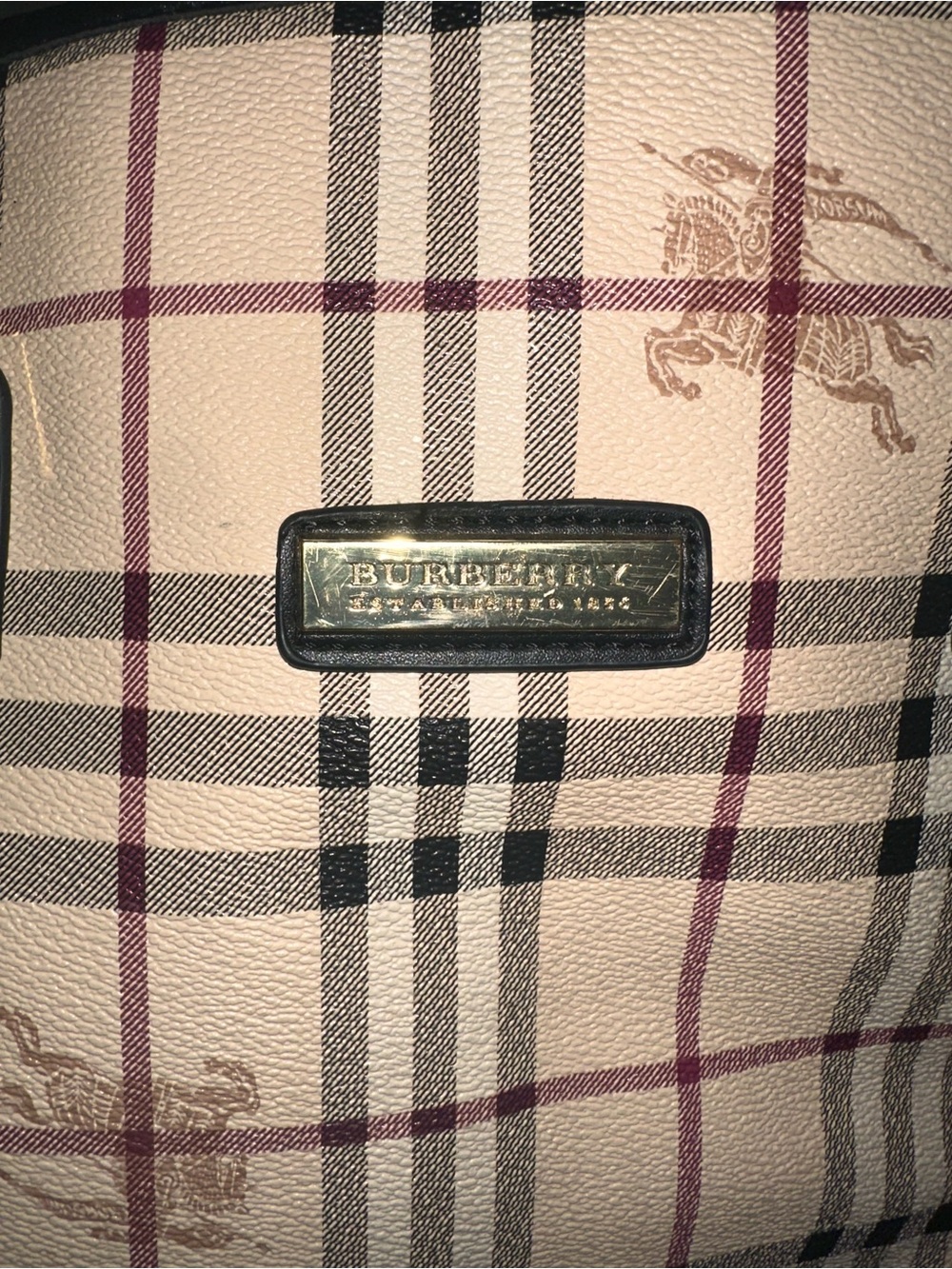 Burberry Beige Plaid Tote with Black Trim - Picture 4 of 5